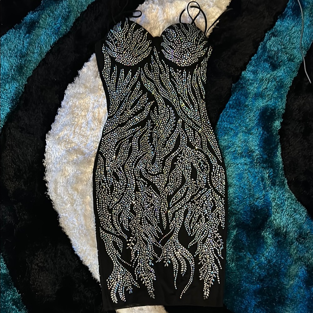 Elegant Black and Silver Embellished Dress